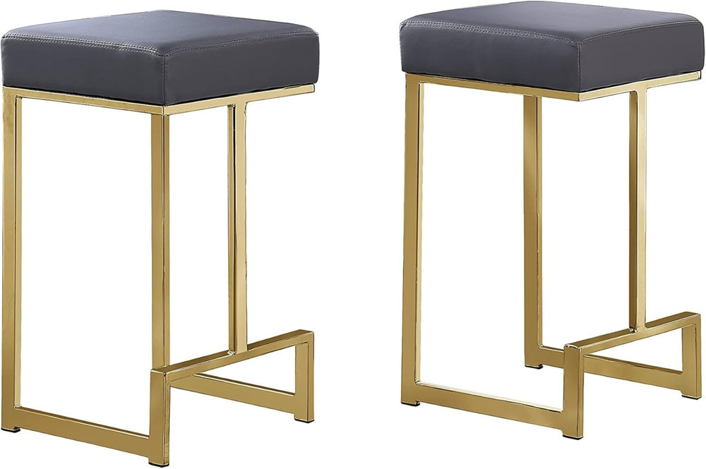 English Elm 25 in Backless Faux Leather Counter Stools with Brushed Gold Sled Base Set of 2 Grey-Gold B011P497733