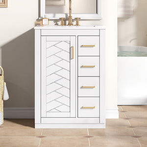 English Elm 24" Modern Bathroom Vanity With Integrated Sink, Soft-Close Drawers, Stylish Gold Hardware Finish N710P341038K