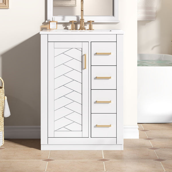English Elm 24" Modern Bathroom Vanity With Integrated Sink, Soft-Close Drawers, Stylish Gold Hardware Finish N710P341038K