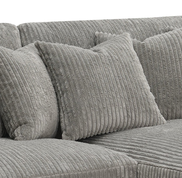 English Elm Tavia Gray Corduroy Reversible Sectional Sofa with 6 Pillows, Pocket Coil Seats, Modern L-Shape B2726P271002