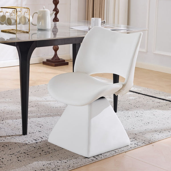 English Elm The Swivel Dining Chair with Hollow Cutout Back Faux Leather Hardwood Frame Modern White W3612P436511