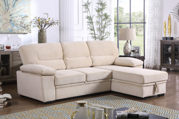 English Elm Kipling Velvet Sleeper Sectional Sofa with Reversible Chaise and Hidden Storage B061S00199