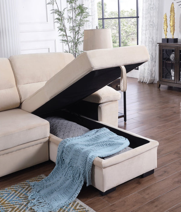 English Elm Kipling Velvet Sleeper Sectional Sofa with Reversible Chaise and Hidden Storage B061S00199