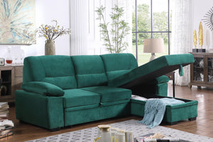 English Elm Kipling Velvet Sectional Sofa with Reversible Chaise and Pull-out Sleeper Bed B061S00201
