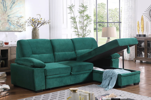 English Elm Kipling Velvet Sectional Sofa with Reversible Chaise and Pull-out Sleeper Bed B061S00201