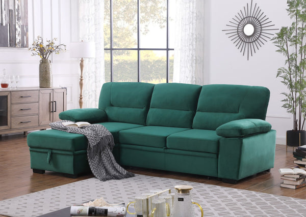 English Elm Kipling Velvet Sectional Sofa with Reversible Chaise and Pull-out Sleeper Bed B061S00201