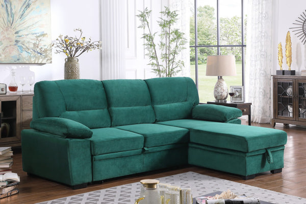 English Elm Kipling Velvet Sectional Sofa with Reversible Chaise and Pull-out Sleeper Bed B061S00201