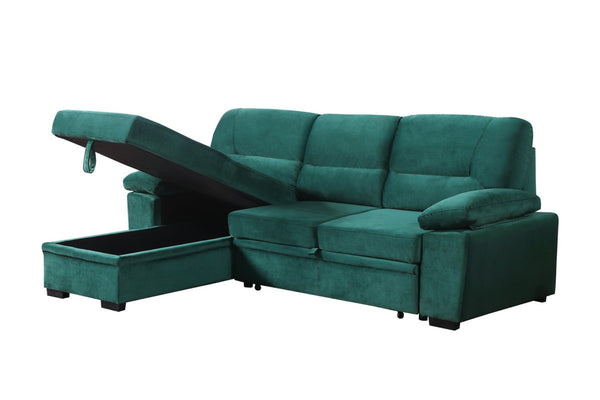 English Elm Kipling Velvet Sectional Sofa with Reversible Chaise and Pull-out Sleeper Bed B061S00201