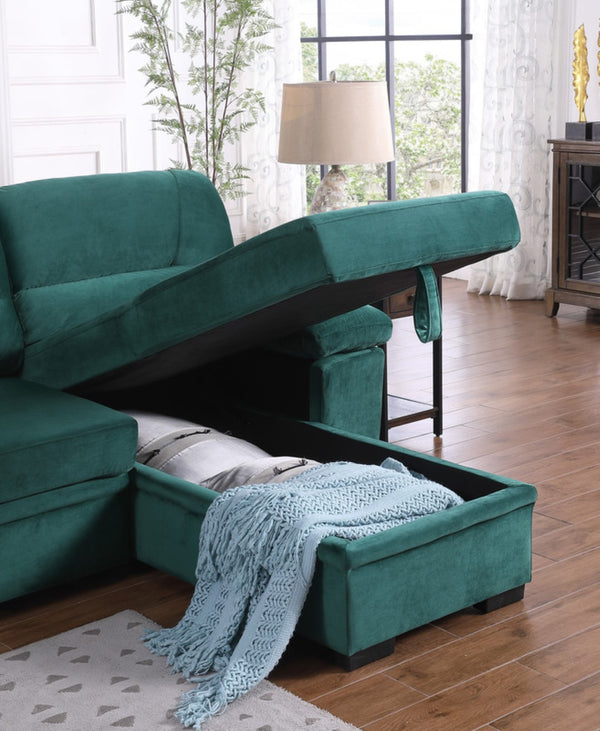 English Elm Kipling Velvet Sectional Sofa with Reversible Chaise and Pull-out Sleeper Bed B061S00201