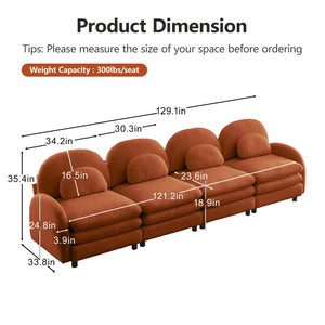 English Elm Teddy Fleece Modular Cloud Sofa Four Seat Curved Sculptural Design for Modern Living Rooms Orange W5656S00101
