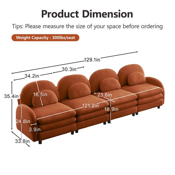 English Elm Teddy Fleece Modular Cloud Sofa Four Seat Curved Sculptural Design for Modern Living Rooms Orange W5656S00101