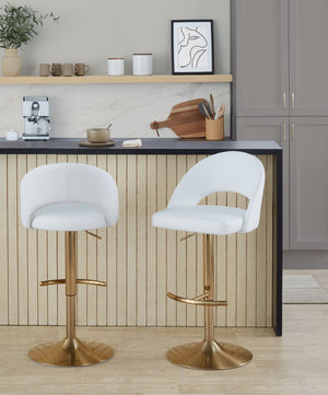English Elm Adjustable Swivel Barstools Set of 2 Fabric Seat Black Metal Base Kitchen Counter White B202S02008