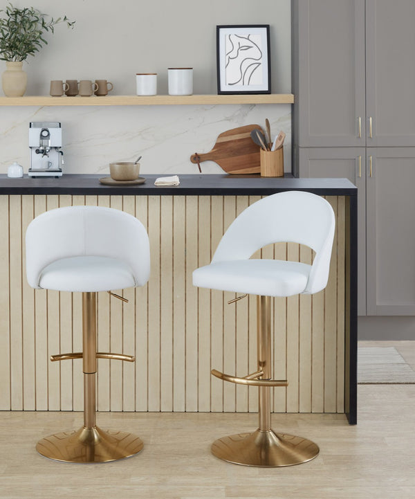 English Elm Adjustable Swivel Barstools Set of 2 Fabric Seat Black Metal Base Kitchen Counter White B202S02008