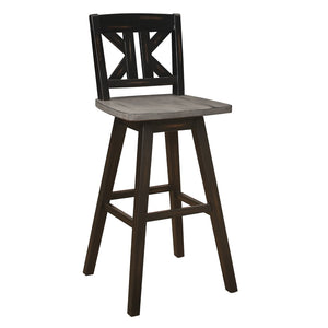 English Elm Pub Height Swivel Chairs Set Of 2 - Distressed Gray & Black Rubberwood X-Back Design, Rustic Charm B011P194914-GIGA