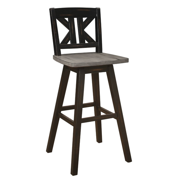 English Elm Pub Height Swivel Chairs Set Of 2 - Distressed Gray & Black Rubberwood X-Back Design, Rustic Charm B011P194914-GIGA