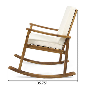 English Elm Christopher Knight Home® - CANDEL Rocking Chair with Acacia Wood Frame and Plush Cushioning — Coastal Comfort, Weather-Resistant Design Cream,Teak 39 L x 28 W x 11.75 H N761P272646T