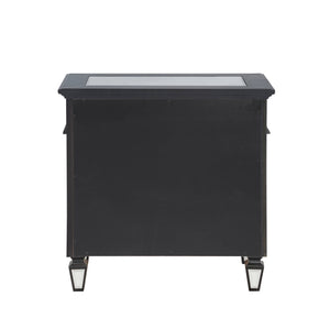 English Elm Glam Mirrored Nightstand with 2 Drawers and Crystal Knobs, Tapered Legs and Geometric Accents — Elegant Bedroom Storage Black,Silver 22.25 L x 35 W x 29.5 H B2741P324367