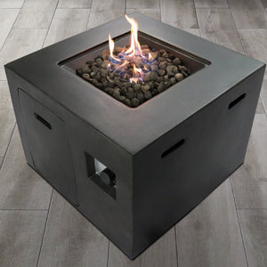 English Elm 24'' Square Fiber Concrete Propane Fire Pit Modern Architectural Patio Statement B120P198799