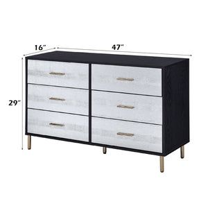 English Elm Myles Faux Crocodile Six-Drawer Dresser with Metal Legs, Full KD Frame, Durable Veneer Finish Black,Gold,Silver 54 L x 22 W x 9 H B2726P286618