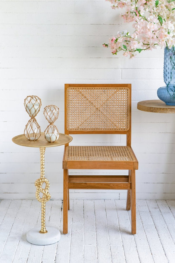 English Elm 13.8x13.8x24" Gold Aluminum Rope Knot Side Table with Polished White Marble Base W2078P461569