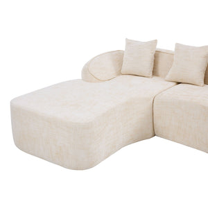 English Elm Beige Chenille L-shaped Sectional Sofa with Chaise Deep Seating and Curved Armrests Beige W3612S00017