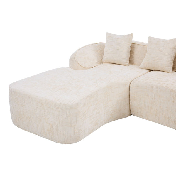 English Elm Beige Chenille L-shaped Sectional Sofa with Chaise Deep Seating and Curved Armrests Beige W3612S00017
