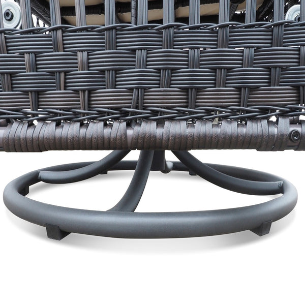 English Elm 3 Piece Outdoor Wicker Swivel Rocker Bistro Set with Tempered Glass Top Side Table Navy Blue W2749P185909