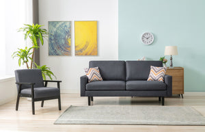 English Elm Bahamas Linen Sofa and Chair Set with Solid Wood Legs for Contemporary Living Rooms Dark Gray B061S00658