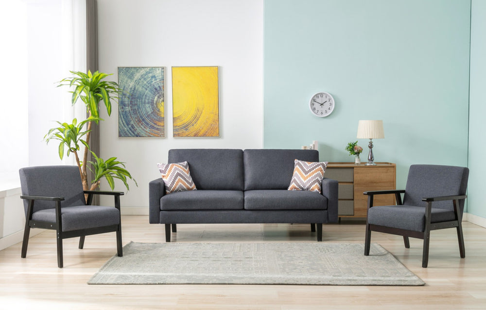 English Elm Bahamas Linen Sofa and Chair Set with Solid Wood Legs for Contemporary Living Rooms B061S00661