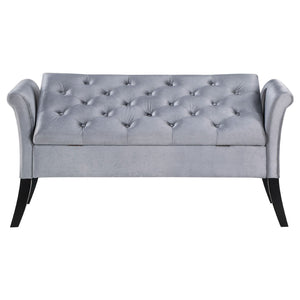 English Elm Pasley Velvet Button Tufted Rolled Arm Lift Top Storage Bench for Bedroom Entryway Silver B062P441162