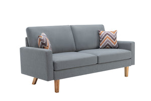 English Elm Bahamas Linen Upholstered Sofa with Pocket Coil Support and Espresso Leg Finish Gray B06178633
