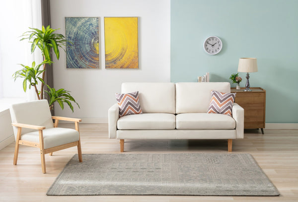 English Elm Bahamas Linen Sofa and Chair Set with Solid Wood Legs for Contemporary Living Rooms Beige B061S00660