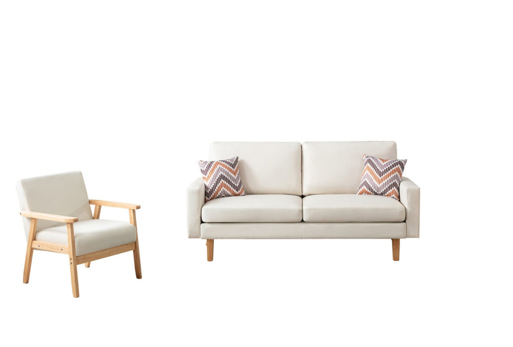 English Elm Bahamas Linen Sofa and Chair Set with Solid Wood Legs for Contemporary Living Rooms Beige B061S00660