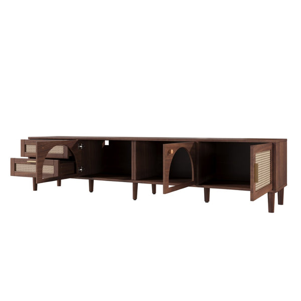 English Elm Rattan Door Media Console with Pine Legs Modern Farmhouse Tv Stand for Large Living Rooms N710P365042P