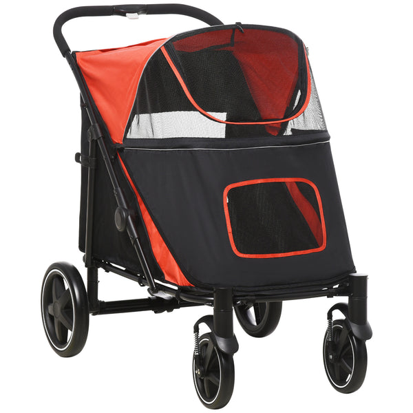 English Elm PawHut One-Click Foldable Dog Stroller for Medium & Large Dogs, Shock Absorbent Ride, Mesh Windows, Red W2225P173806