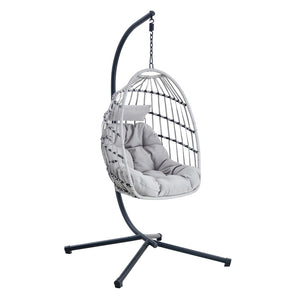 English Elm Grheavy-duty Iron Egg Chair Pe Rattan Woven Swing Seat for Patio or Living Room W2920P281903