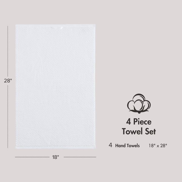 JLA Home Madison Park - 100% Cotton Diagonal Ribbed Hand Towel — Plush Zero-Twist 506 GSM Quick-Dry Luxury for Home Spa White MP73-8858