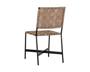 Sunpan Omari Dining Chair Set of 2 - Stylish Weaved Leather Seating with Durable Black Iron Frame Suede Light Tan Leather