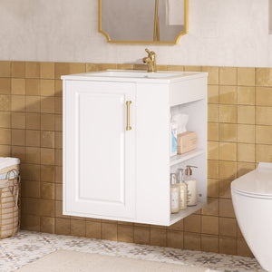 English Elm 20" Floating Bathroom Vanity with Ceramic Sink Soft Close Door and Open Side Shelf N710P332061K