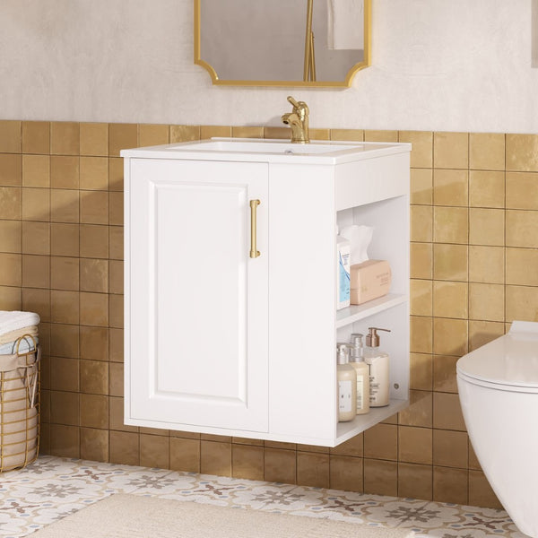 English Elm 20" Floating Bathroom Vanity with Ceramic Sink Soft Close Door and Open Side Shelf N710P332061K