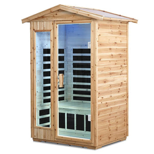 English Elm Two Person Old Fir Outdoor Far Infrared Sauna with Bluetooth and Lcd Controls W632S00010