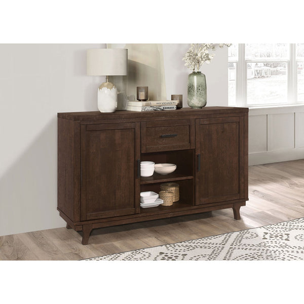 English Elm McCall Brown Oak 2-Door Server with Drawer, Rustic Farmhouse Sideboard 59" Wide, Felt-Lined Top B062P358301