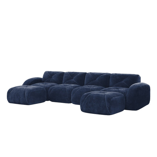 English Elm U-shaped Modular Velvet Sofa Tufted Cushions High Density Foam Living Room Sectional Blue W714S01624