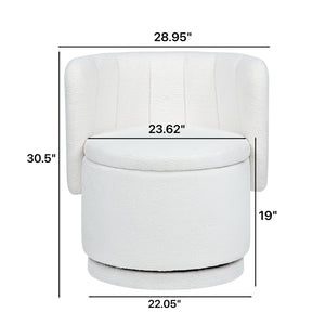 English Elm 360 Swivel Bouclé Sofa Chair with Hidden Storage Compartment, Ergonomic Plush Cushioning for Cozy Living Spaces Beige 28.75 L x 28 W x 20.5 H W1716P196476