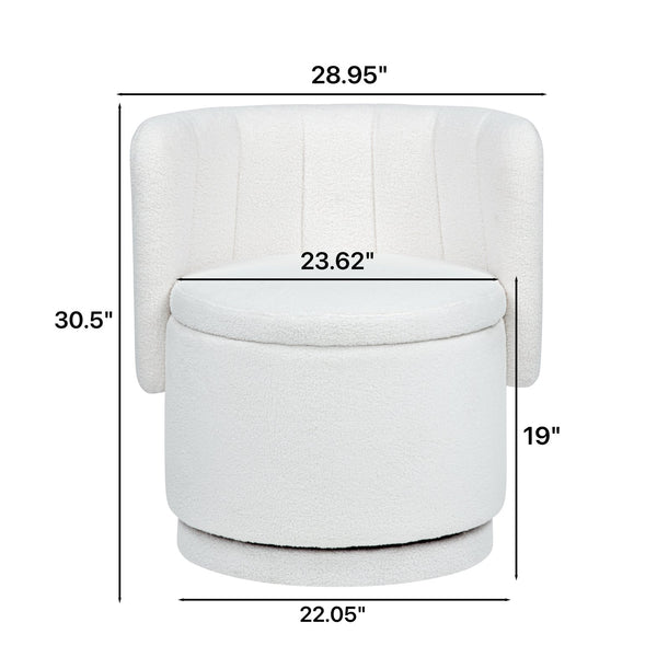 English Elm 360 Swivel Bouclé Sofa Chair with Hidden Storage Compartment, Ergonomic Plush Cushioning for Cozy Living Spaces Beige 28.75 L x 28 W x 20.5 H W1716P196476