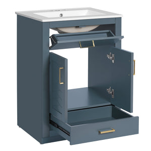 English Elm 24" Stylish Blue Bathroom Vanity With Ceramic Sink, 2 Storage Doors & Tip-Out Drawer For Organization N710P341037C