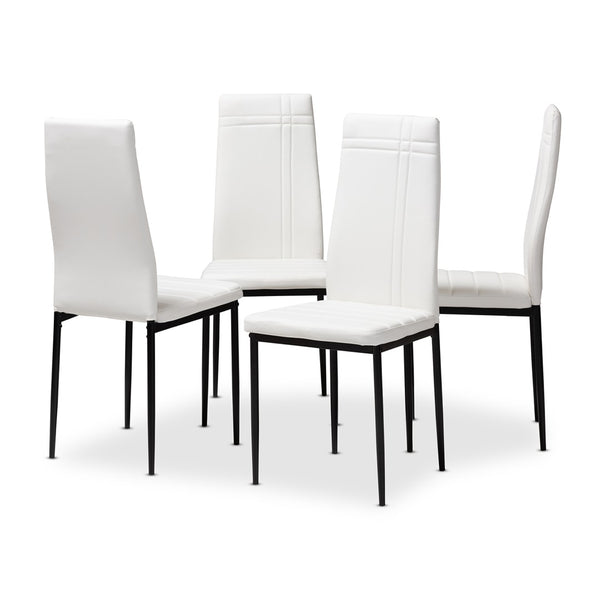 Baxton Studio Baxton Studio Matiese Set of 4 Sleek White Faux Leather Dining Chairs for Modern Spaces and Comfort 112157-6-White