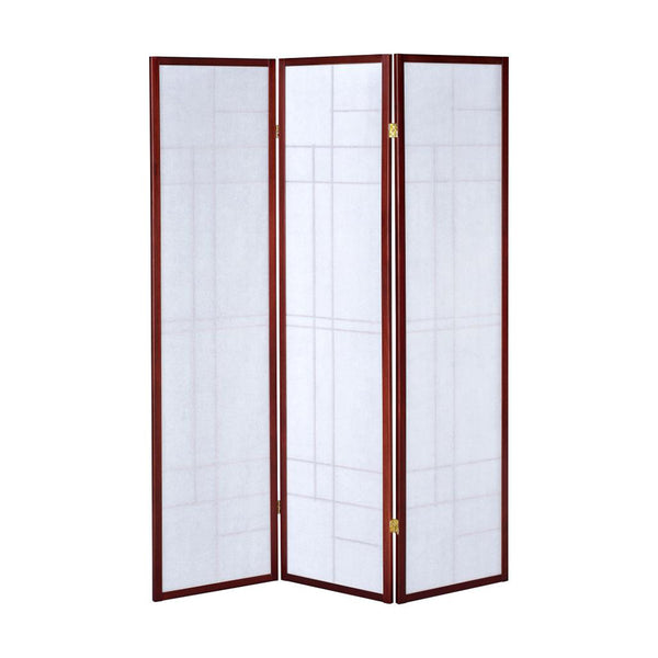 English Elm 3-Panel Cherry Shoji Room Divider Folding Screen with Warm Brown-Red Finish, Decorative Privacy Panel B016P381097