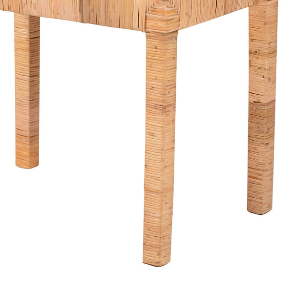English Elm Modern Bohemian Woven Rattan Seat Mahogany Frame Entryway Bedroom Accent Bench B2750P467657