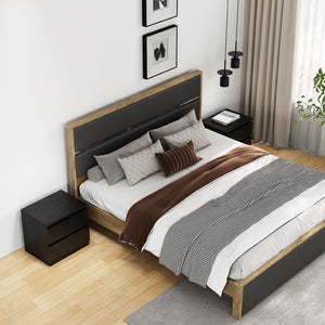 English Elm 19.7-inch Matte Finish Nightstand with Touch Release Drawers for Minimalist Bedrooms Black W3151P407884